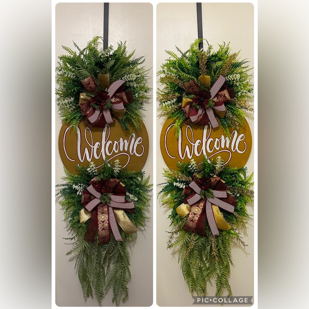 Gold and Green Holiday Welcome Wreath